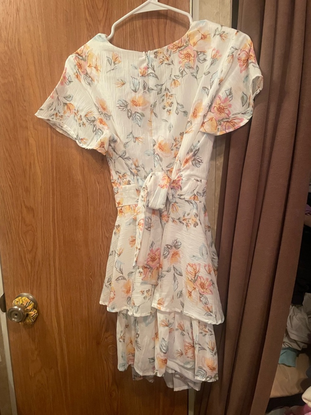 Altar'd State Cream Floral Tie-Waist Tiered Mini Dress